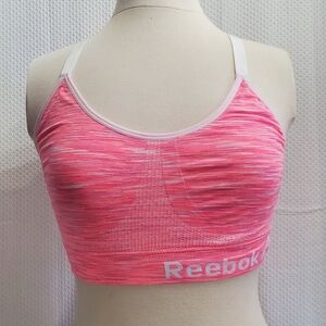 Reebok Pink Heathered Seamless Sports Bra with White Straps